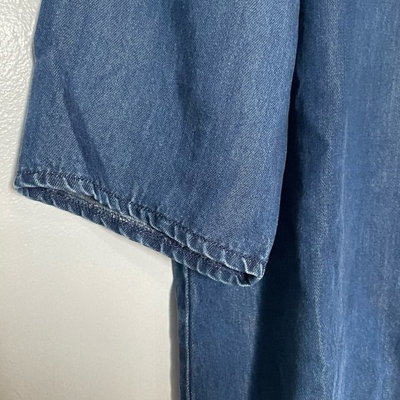 Nordstrom Women Blue Denim Chambray Embroidered Back Cut Out 100% Lyocell Large - Picture 3 of 7